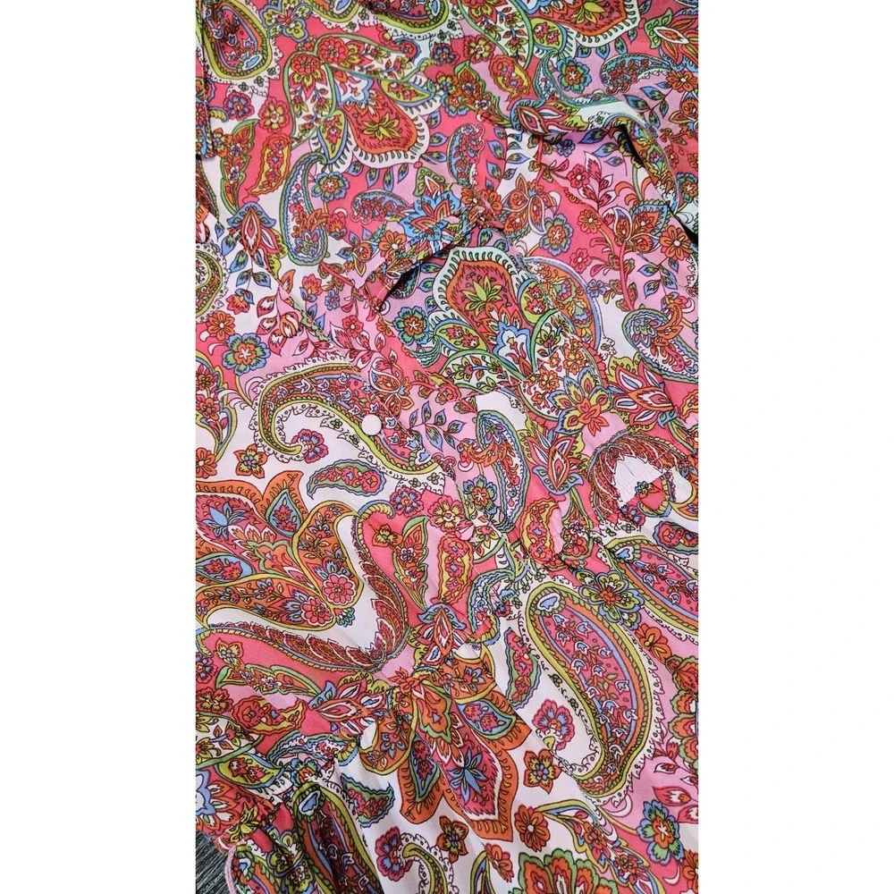 Harlow & Rose Pink Paisley Print Long-sleeve Midi Dress Size Medium Missing Belt - Picture 6 of 16